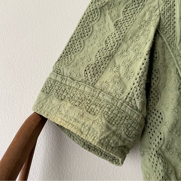 COLDWATER CREEK Garden Girl Olive Green 100% Cotton Eyelet Short Sleeve Blazer - Picture 8 of 10